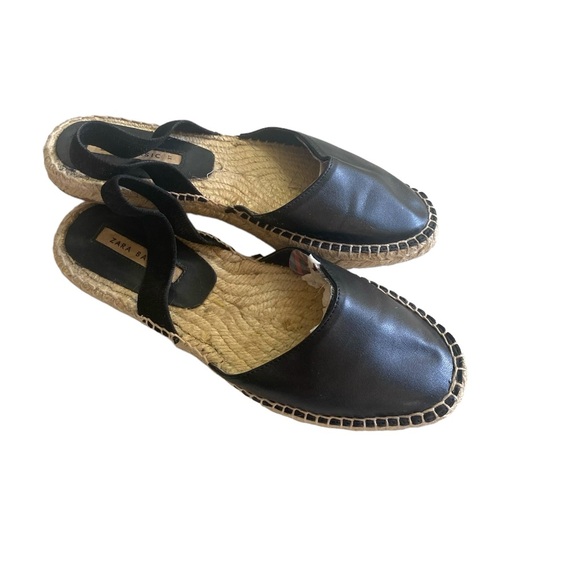 Zara NEW Espadrilles Women Black Leather Sling Back size 6.5 - Picture 4 of 6